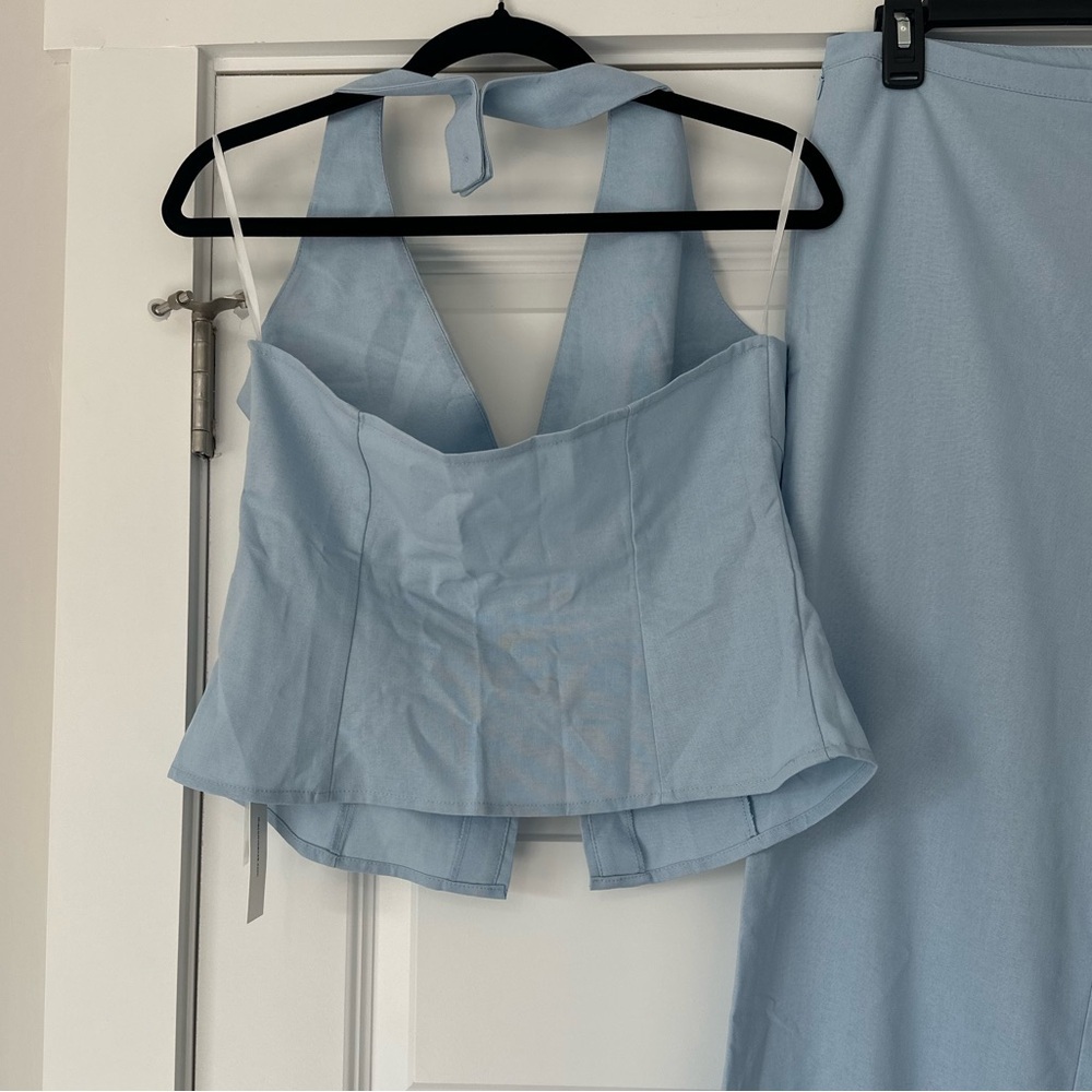 Commense Linen Blend Light Blue Two Piece Set - Picture 5 of 9